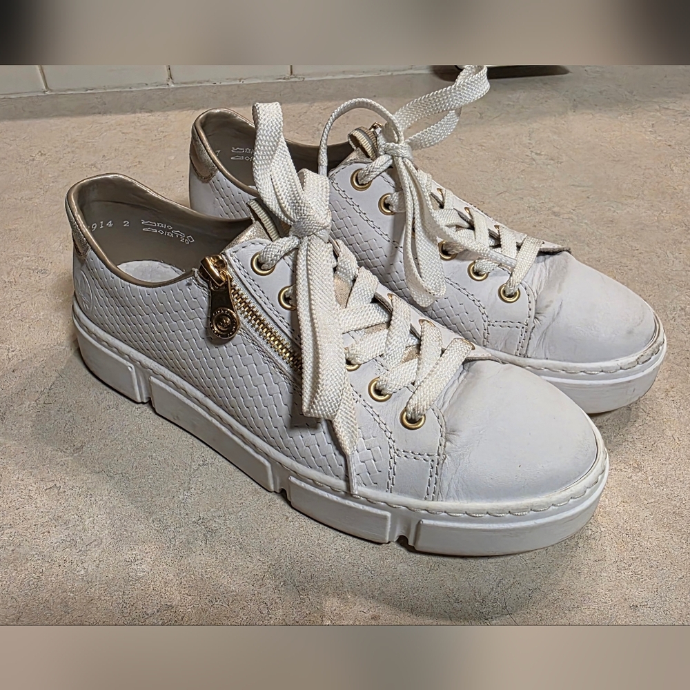 Rieker White Textured Sneakers with Gold Accents